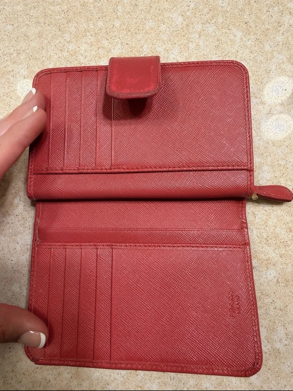 Prada Red Saffiano Zip-Around Wallet with Gold Logo